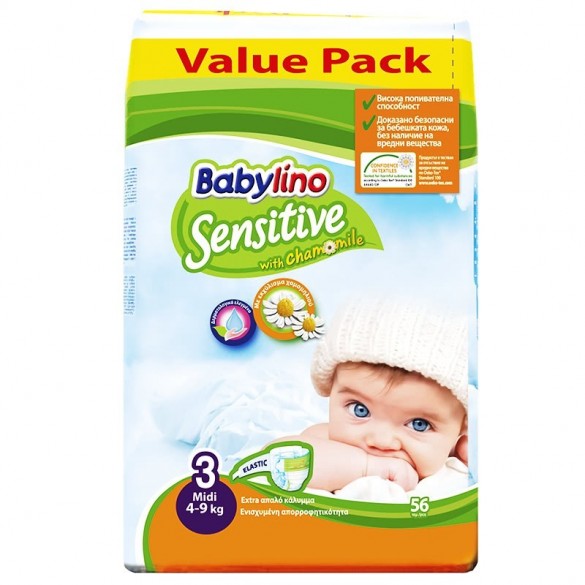 Scutece Babylino Sensitive Nr 3, Economy Pack, 56 buc
